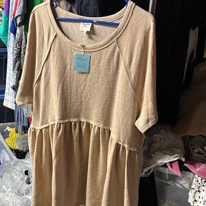 Hayden Beige Short Sleeve Dress tunic 1XL